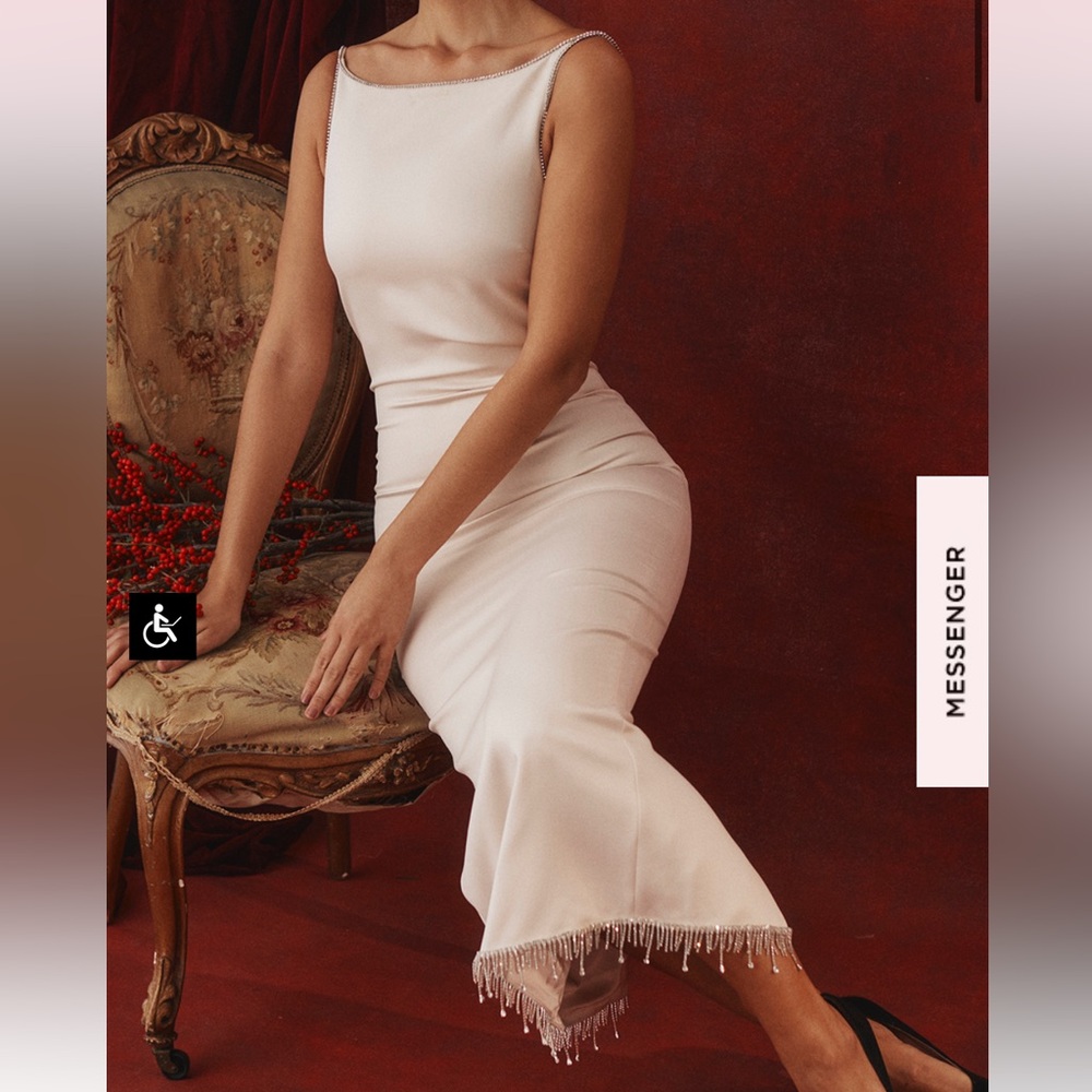 HOUSE OF CB MARGIELA IVORY CRYSTALLISED MIDI DRESS